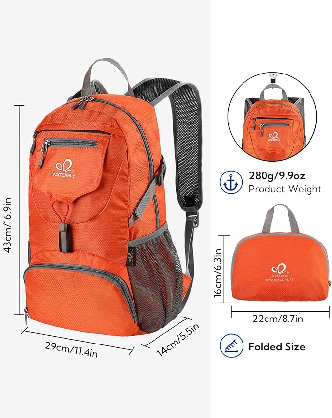 WATERFLY Small Lightweight Packable Backpack: 20l Ultra Light Foldable Travel Hiking Camping