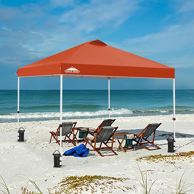 EAGLE PEAK Pop Up Canopy Tent with Wheeled Carry Bag, 8 Stakes, 4 Ropes, 4 Weight Bags, Easy Set Up