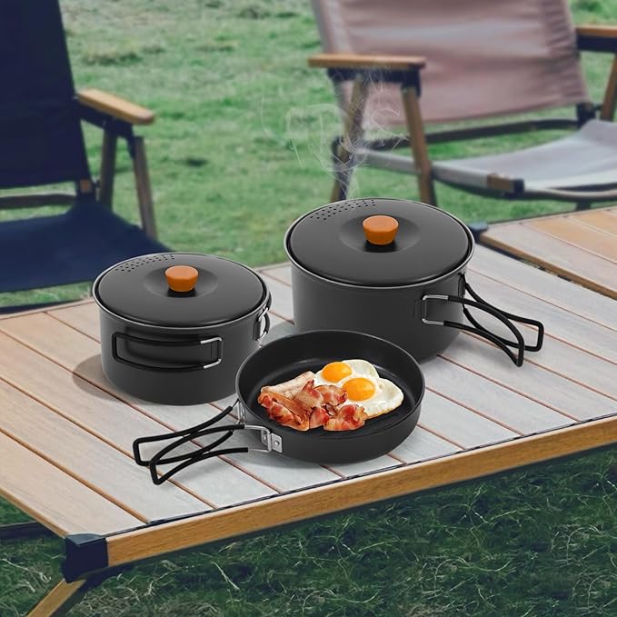 Portable Camping Cookware Set, 304 Stainless Steel Outdoor Camping Cooking Pots and Pans with