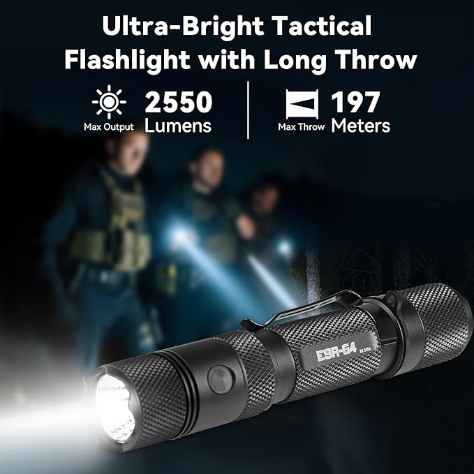 PowerTac E9R G4 Tactical Flashlight ??2550 Lumen Rechargeable LED Flashlights with Magnetic & USB