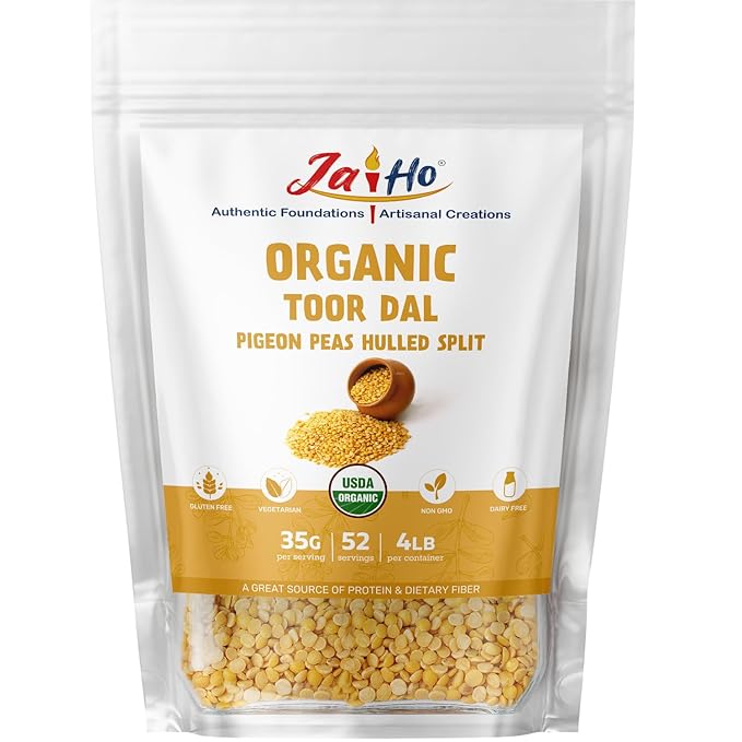 Jai Ho Certified Organic Toor Dal 4 lb | Pigeon Peas Hulled Split | Indian Toor Dal | USDA Organic