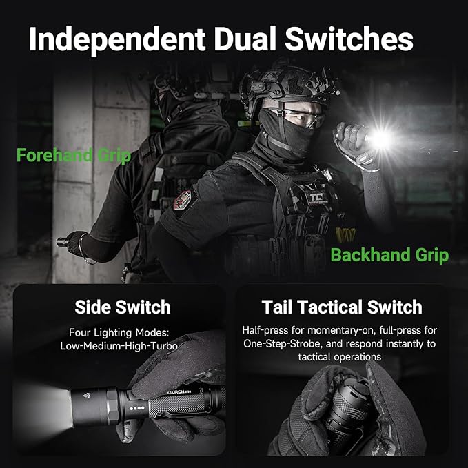 NEXTORCH P91 Tactical Flashlight High Lumens, 5000 Lumens Dual Switch Rechargeable Flashlight with