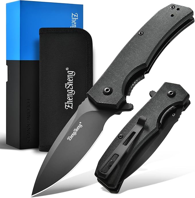 Praxis Pocket Knife, 2.9" D2 Steel Folding Knife with G10 Handle PVD Titanium Coating Blade
