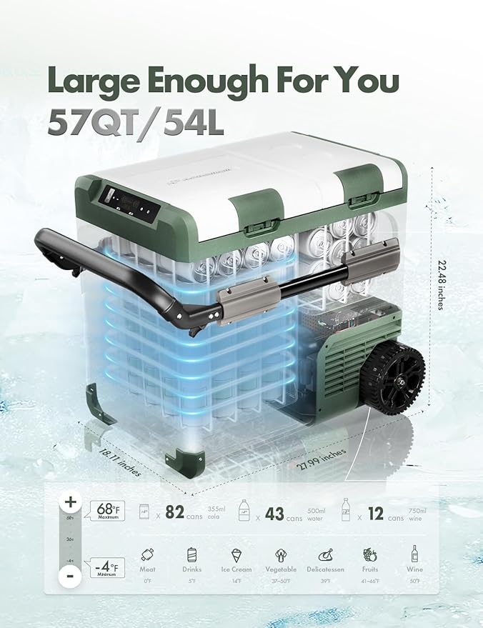 A-Premium 12 Volt Refrigerator 57QT/54.2L Portable Car Fridge Cooler, -4°F~68°F Separated Zone
