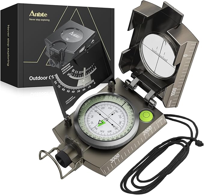 Compass Hiking Survival, IP65 Waterproof Metal Compass with Sighting Clinometer and Carry Bag