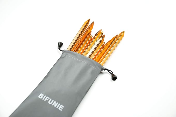 Aluminum Alloy Tent Stakes Pegs, 12-Pack Aluminum Ground Pegs with Reflective Pull Ropes