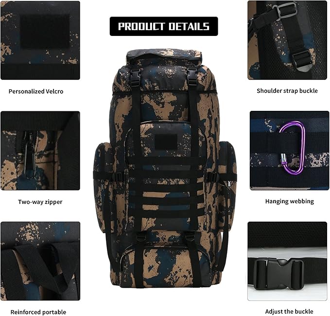 Hiking Backpack for Men 70L/100L Camping Backpack Military Rucksack Molle 3 Days Assault Pack for