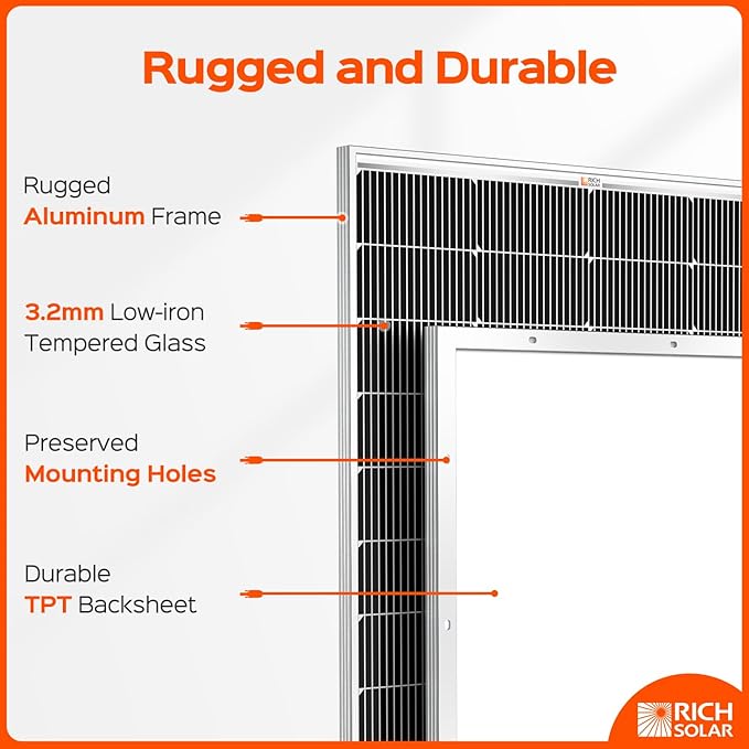 RICH SOLAR 250 Watt 12 Volt 16BB Cell Monocrystalline Solar Panel N-Type Cells High Efficiency