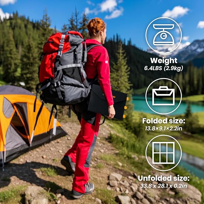60W Portable Solar Panel for Power Station, 24% High Efficiency Foldable Solar Charger with QC3.0