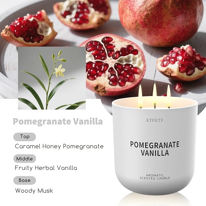 Pomegranate Vanilla Scented Candle for Home, 14.1oz 80H Long Lasting Aromatherapy Candles for