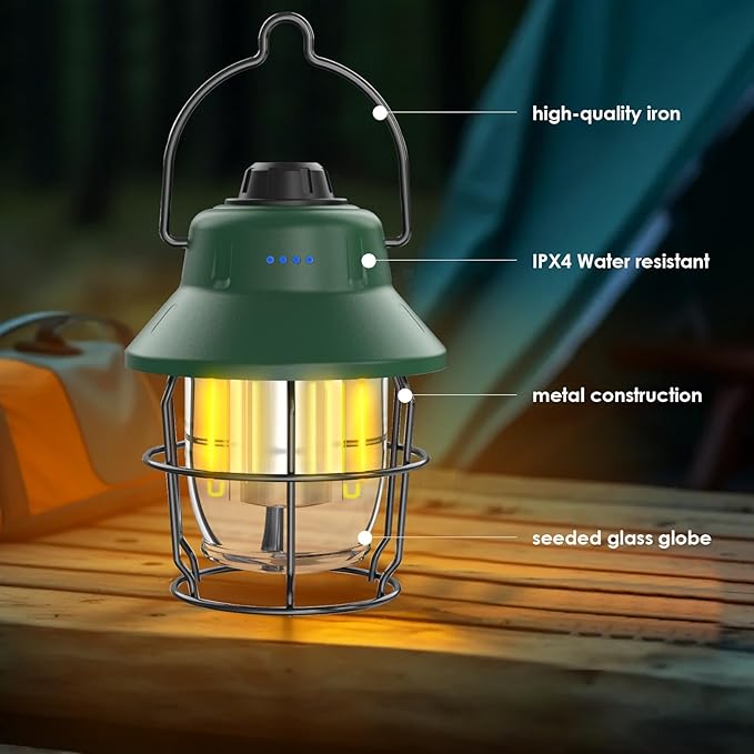 Rechargeable LED Camping Lantern, Mini Retro Portable Waterproof Lantern, 1000LM, 3 Light Modes