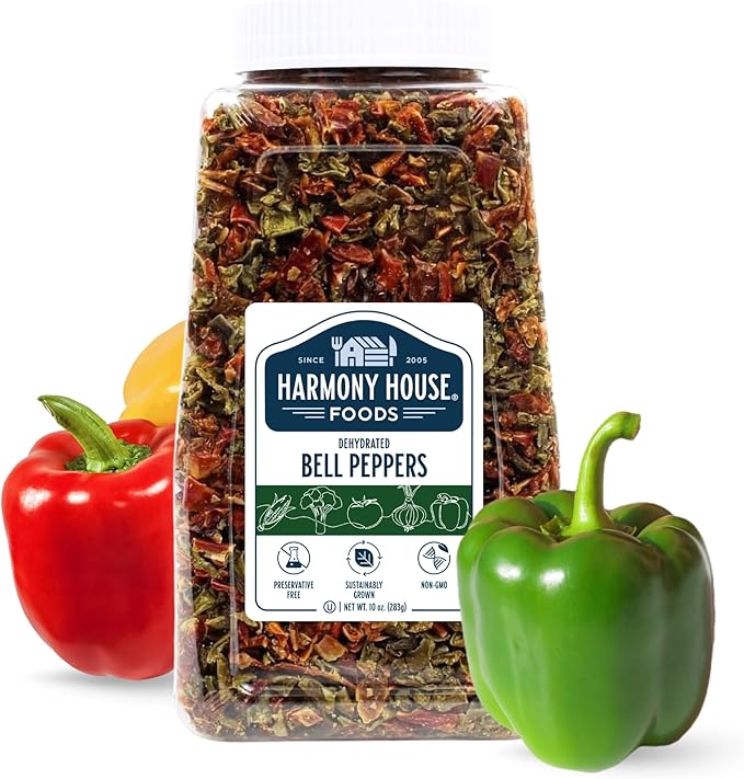 Harmony House Dried Mixed Bell Peppers, Diced ??Dehydrated Vegetables for Cooking, Camping