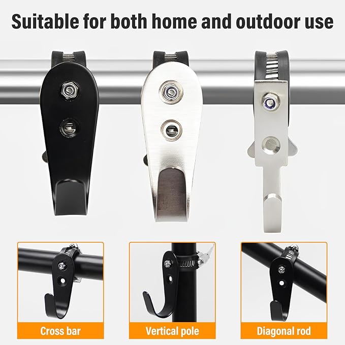 Tube Rod Hooks,Black Adjustable J-Hooks Made of Cold-Rolled Steel, for 0.71"-1.26" in (18-32mm)