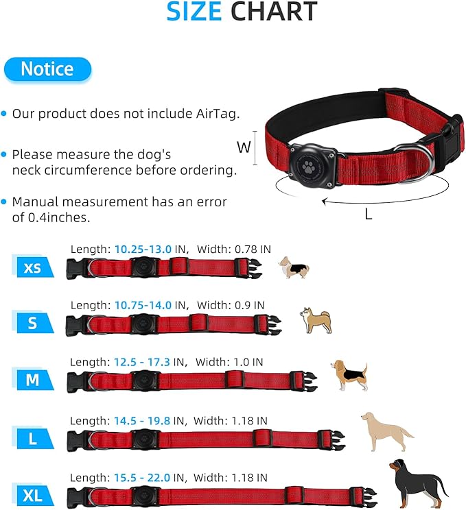 Upgraded AirTag Dog Collar, IP68 Waterproof Air Tag Dog Collar Holder, Reflective, Ultra-Durable