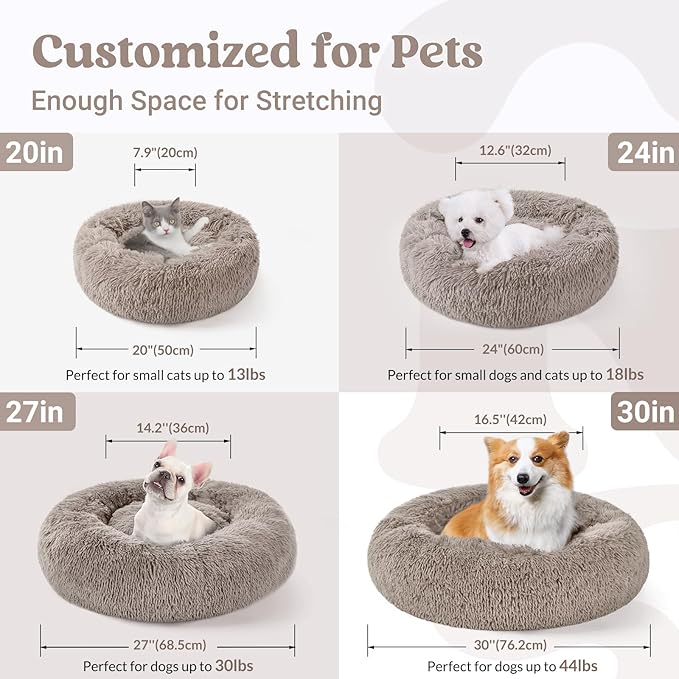rabbitgoo Cat Beds for Indoor, 20 inches Machine Washable, Fluffy Round Pet Bed Non-Slip, Calming