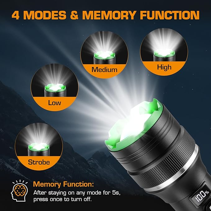 EverBrite Rechargeable LED Flashlight 1000 Lumens, 4 Modes Super Bright Zoomable Flash Light with