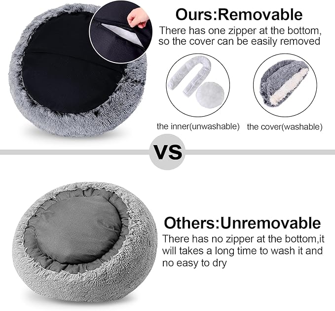 Calming Dog Beds & Cat Cave Bed with Hooded Cover,Removable Washable Round Beds for Small Medium