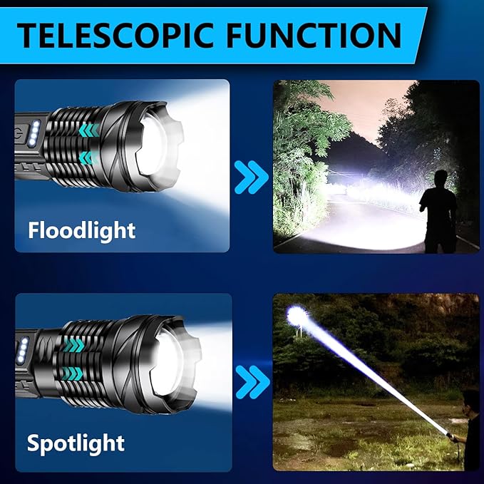 Rechargeable LED Flashlights, 90,000 Lumens Super Bright Handheld Flashlight, 7 Modes with COB Work