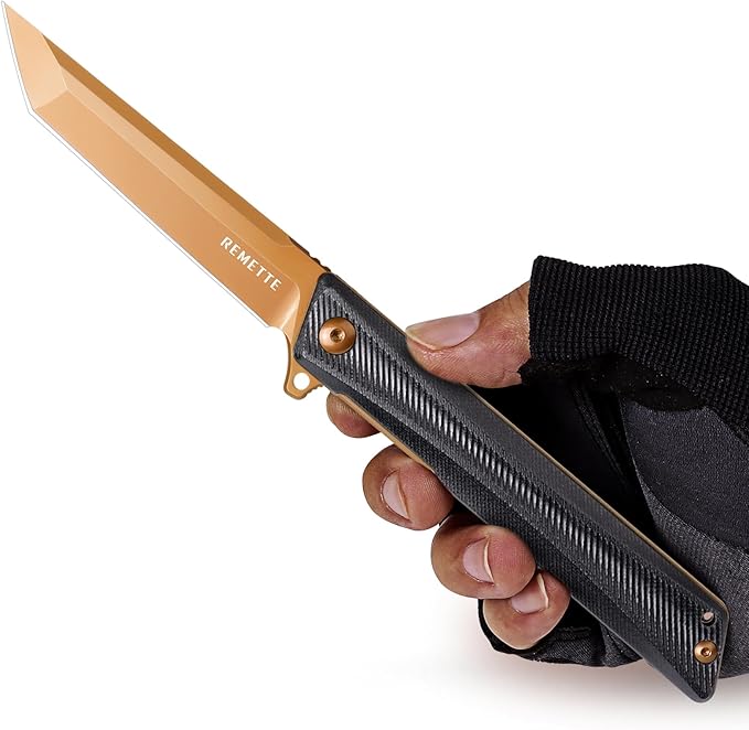 Pocket Knife GD22K, Flipper Open D2 Steel Tanto Folding knife with Durable G10 Handle,Men Women