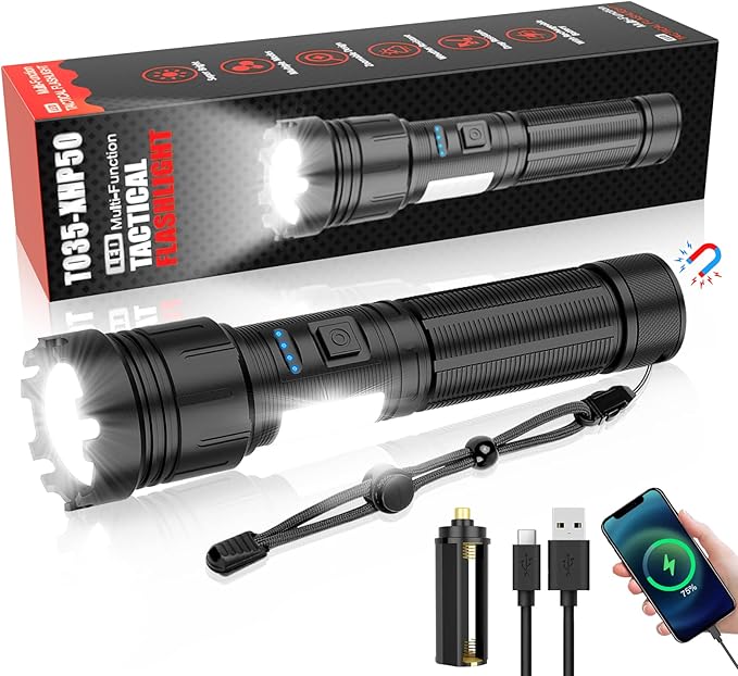 LED Magnetic Flashlight High Lumens Rechargeable, Super Bright Small Tactical Flashlights with COB