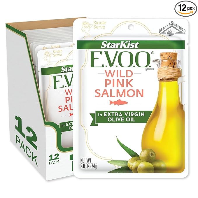 StarKist E.V.O.O. Wild-Caught Pink Salmon, 2.6 Oz, Pack of 12