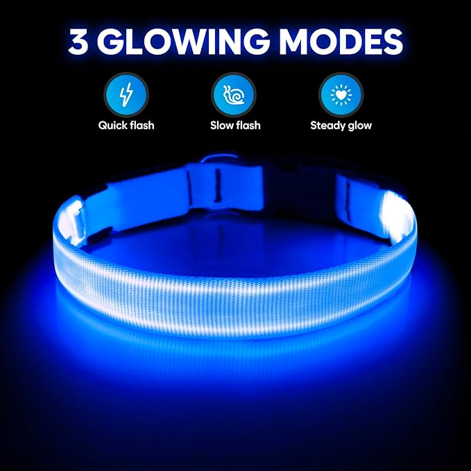 Illumifun LED Dog Collar, Adjustable Dog Light Up Collars, USB Rechargeable Safety Collar Light