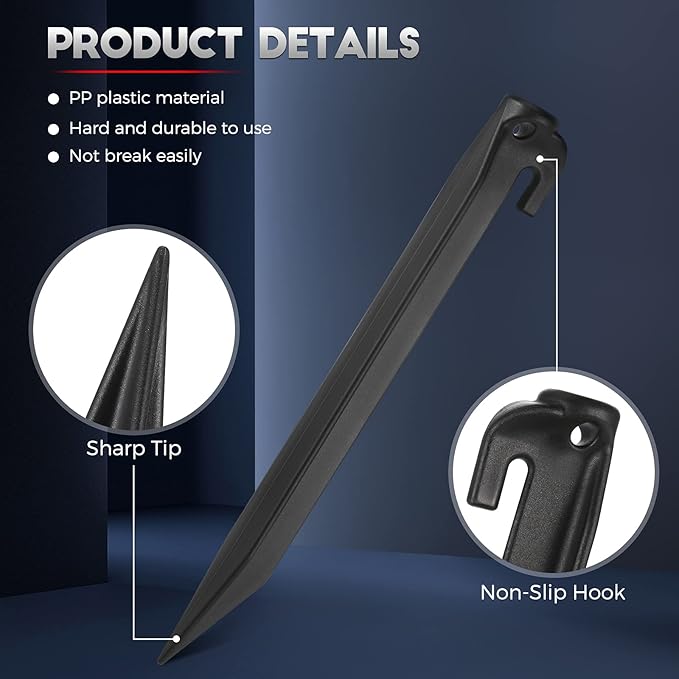 Yalikop 9 Inch Plastic Inflatable Tent Stakes Black Replacement Yard Inflatable Accessories for