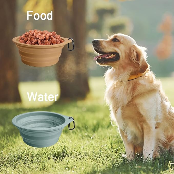 PetBonus 2-Pack Silicone Collapsible Dog Bowls, BPA Free Dishwasher Safe, Portable Foldable