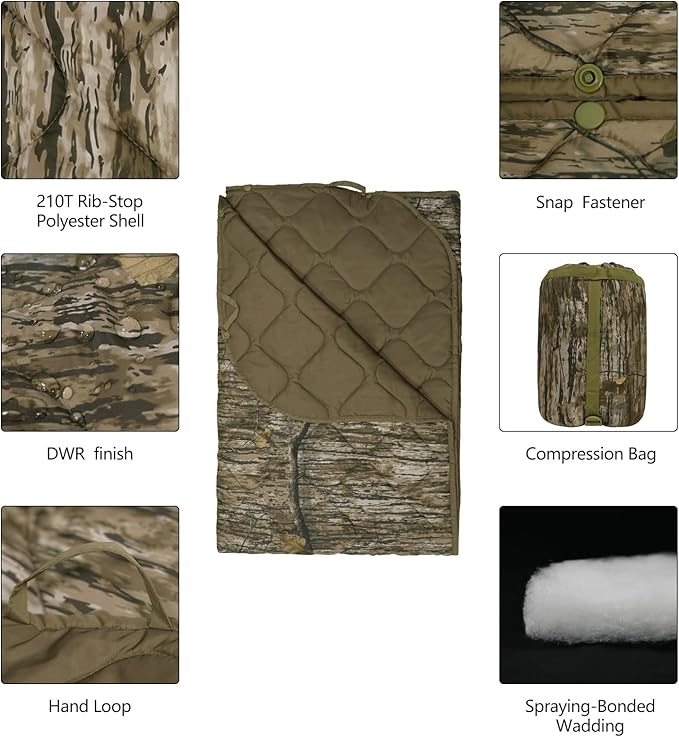 Poncho Liner Military Blanket Outdoor Camping Blankets for Travel, Beach, Grass, Picnic, Car