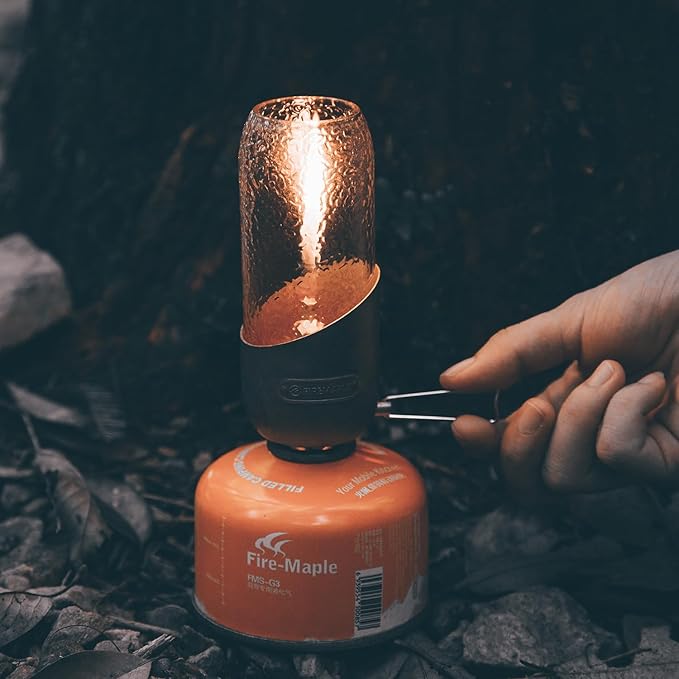 Fire-Maple Orange Camping Lantern Glass, Steel & Aluminum | Propane or Isobutane Fuel Canister