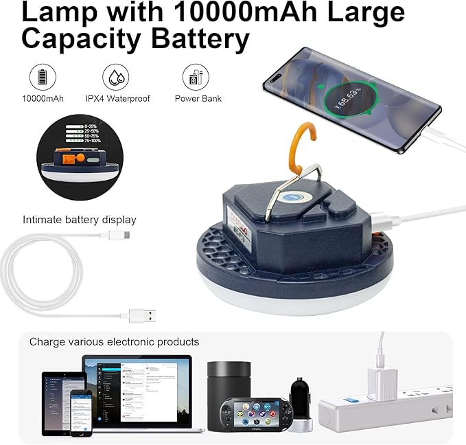 7800mAh 3000LM Flashlight Portable LED Camping Lantern Rechargeable Light 30W with Magnet , IPX5