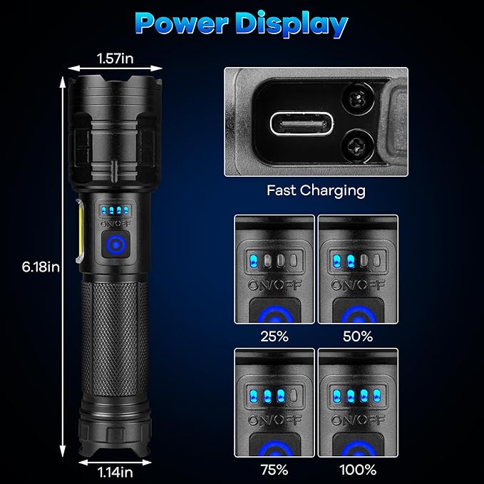 Rechargeable Flashlights 90,000 High Lumens - 2 Pack, Super Bright Flash Light with 7 Lighting