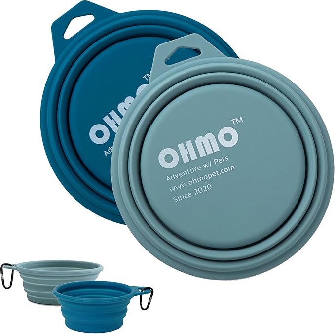 OHMO Large Collapsible Dog Bowls, (2 Pack 27oz/800ml) Premium Silicone Portable Travel Water Food