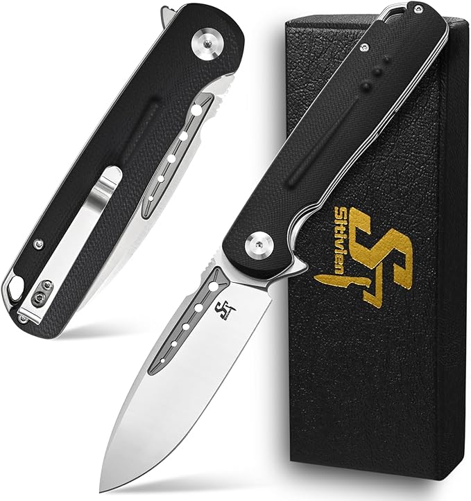 Sitivien ST131 Folding Knife,D2 Blade G10 Handle EDC Tool Knife with Liner Lock for Outdoor Camping