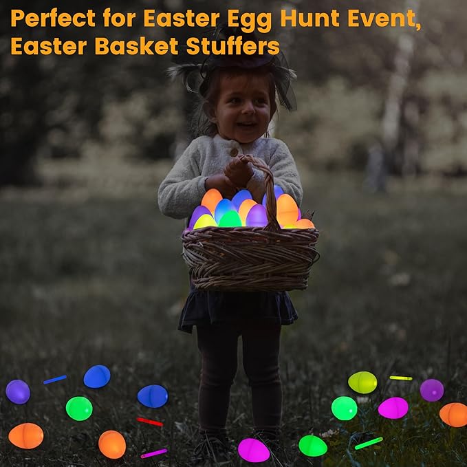 POPGIFTU 120 Easter Eggs with 240 Mini Glow Sticks, Glow-in-the-Dark Easter Eggs Bulk for Kids
