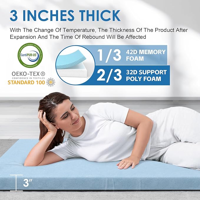 KingChii CertiPUR-US Memory Foam Camping Mattress, Portable Roll Up Travel Car Camping Mattress