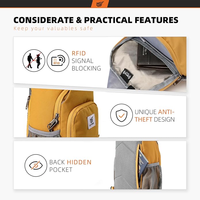 SKYSPER Sling Bag RFID Crossbody Sling Backpack Cross Body Shoulder Bag Travel Hiking Daypack for