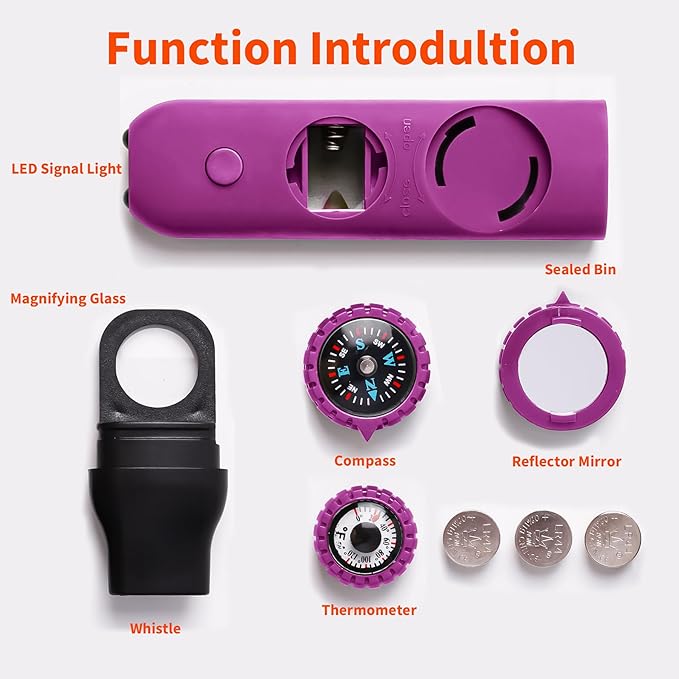 Multifunctional Survival Emergency Whistle for Kids with Compass Hiking Survival, Thermometer &