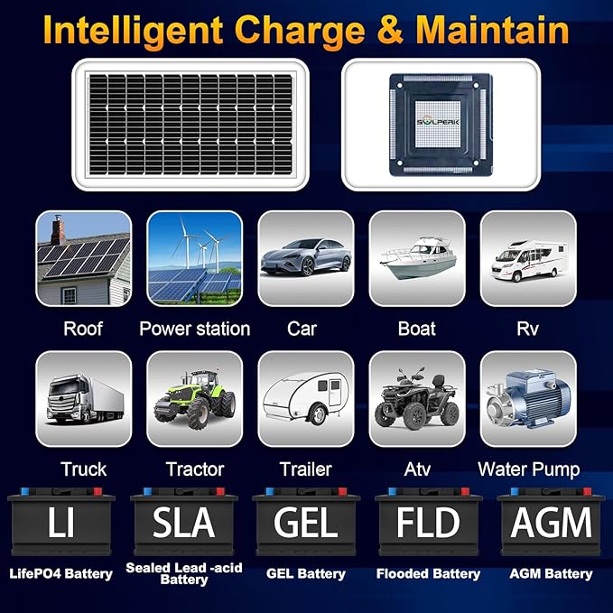 SOLPERK 100W Solar Battery Charger Solar Battery Maintainer + Upgrade 10A MPPT Charge Controller +