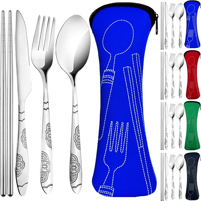 20PCS Premium Travel Utensils With Case, Stainless Steel Reusable Portable Utensils Set With Case