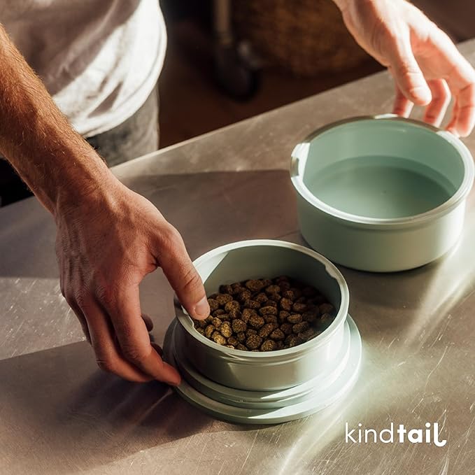 KindTail Dog Travel Bowls - Set of 2 Portable Pet Food & Water Dishes with Lid & Handle - Each