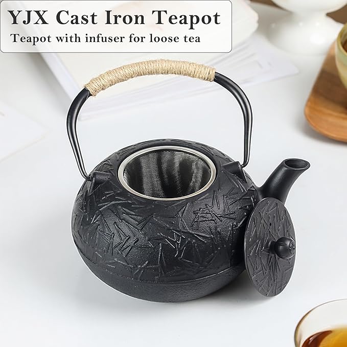 60.9oz YJX Cast Iron Teapot, Japanese Tetsubin Tea Kettle for Stovetop Safe, Cast Iron Tea Pot with
