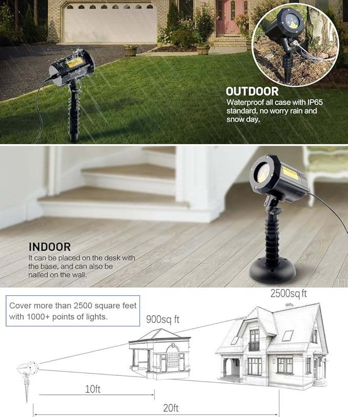 Poeland Garden Lights Moving Laser Christmas Lights Firefly Star Projector for Home and Garden
