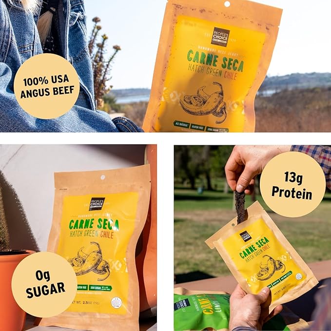 People’s Choice Beef Jerky – Carne Seca – Hatch Green Chile – 13g Protein – Sugar Free, Zero Carb