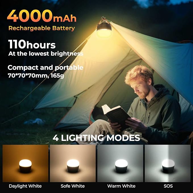 1000LM Camping Lantern Rechargeable, 11 Light Modes with RGB Color Changing Camping Lights