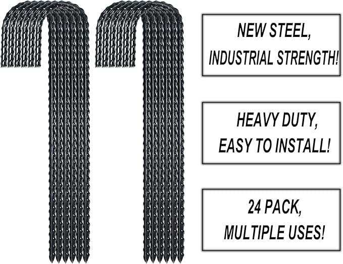 12 Inch Rebar Stakes Heavy Duty J Hook, Coated Steel Ground Stakes Tent Stakes Ground Anchors for