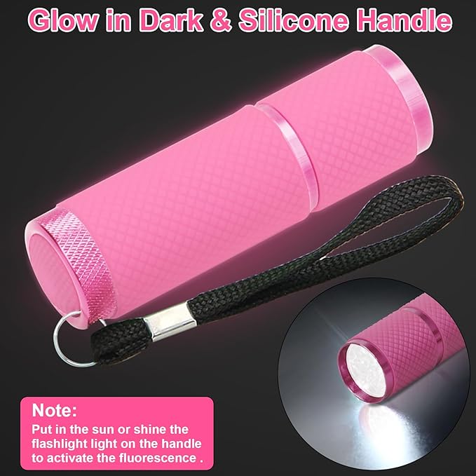 AHIER 9 LED Glow in Dark Flashlights, Rubber Coated Small Flashlights with Straps, Portable Handy