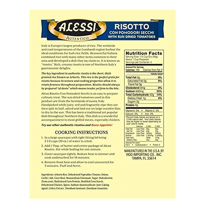 Alessi Autentico, Premium Seasoned Risotto, Italian Arborio Rice, Easy to Prepare, 8oz (Sun Dried