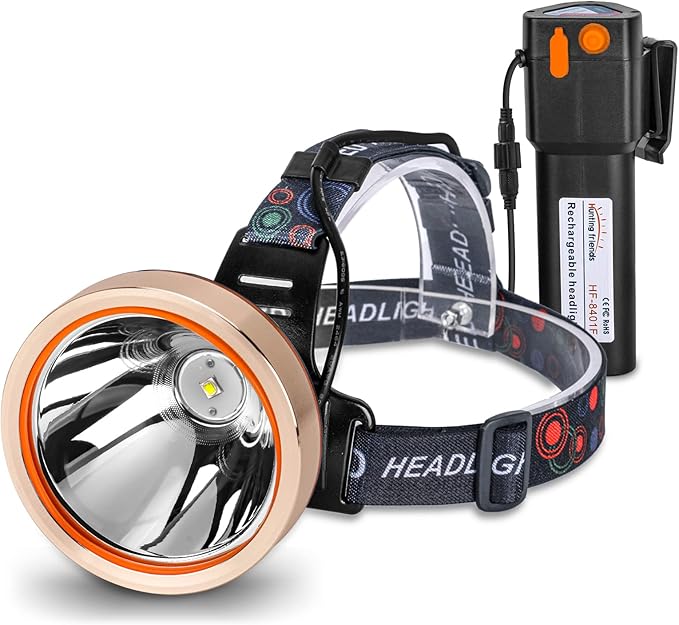 High Power Rechargeable LED Headlamp - Waterproof Adjustable Head Flashlight, Hands-Free Head Torch