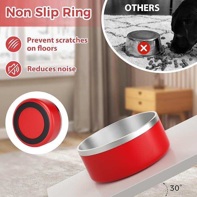 Stainless Steel Dog Bowl, Metal Water and Food Dish for Large Dogs, Insulated Non-Slip Pet Bowl